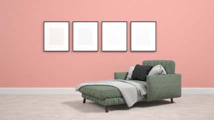 Display poster mockup on wall 3d rendering
