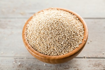 Raw quinoa seeds in a bowl