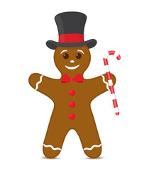 Vector gingerbread cookie in top hat, Christmas biscuit
