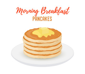 Vector tasty pancakes with butter on white plate