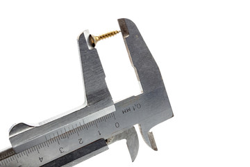 Old caliper measures screw on a light background