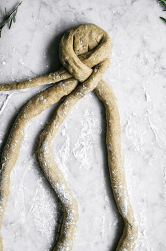 Rosemary, garlic, and olive oil plaited rye bread