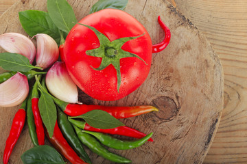 heap of chili pepper on wooden background