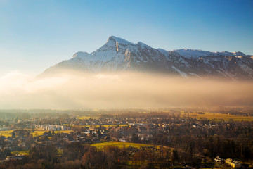 View on Salzburg and Untersberg mountain, part of Berchtesgaden Alps