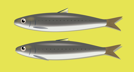 Dead Fish Sardines Cartoon Cute Vector Couple