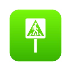 Pedestrian sign icon digital green for any design isolated on white vector illustration