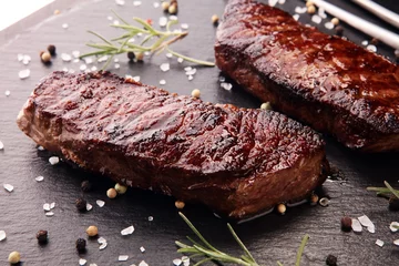 Gordijnen Barbecue Rib Eye Steak or rump steak - Dry Aged Wagyu Entrecote Steak © beats_