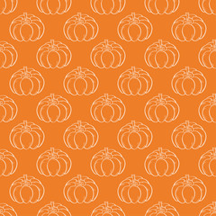 Halloween pumpkin pattern. Orange and white seamless background
