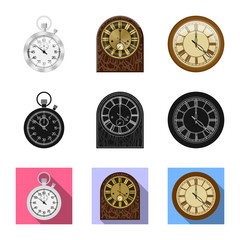 Vector design of clock and time symbol. Collection of clock and circle vector icon for stock.