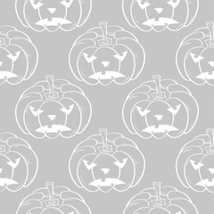 Halloween pumpkin pattern. Gray and white seamless background