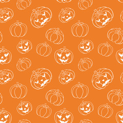 Halloween pumpkin pattern. Orange and white seamless background