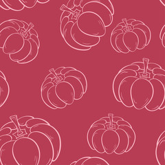 Halloween pumpkin pattern. Pink beige seamless background