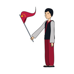 chinese man with traditional costume and flag