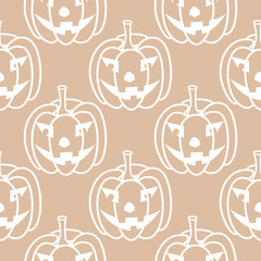 Halloween pumpkin pattern. Brown beige seamless background - 228360553
