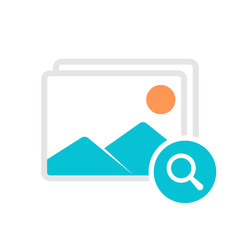 Image Gallery Icon Symbol. Vector Illustration of Image, Photo and Album Meaning Concept with research sign. Picture Icon and explore, find, inspect symbol
