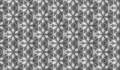 Seamless texture of three-dimensional complex dissected convex elements based on hexagonal grid. 3d illustration