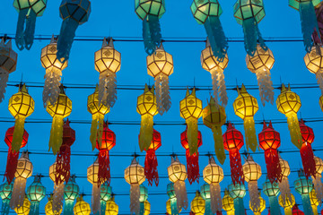 Fototapeta na wymiar Thai lanna lantern with light at night .