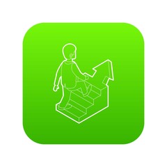 Businessman running up career ladder icon green vector isolated on white background