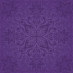 Fototapeta na wymiar Violet purple Flowers, ornate vintage seamless pattern Floral background trendy fashion mandala design