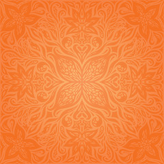 Flowers Orange Retro style colorful Floral mandala wallpaper background trendy fashion design