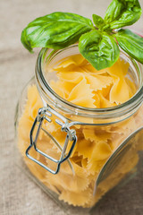 Close-up of farfalle pasta in a jar