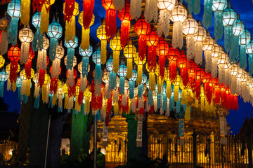 Fototapeta premium Blurred Thai lanna lantern with light at night .