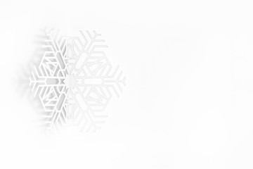 Fototapeta premium New year's eve greeting card concept. Snowflake cut from paper, casting a shadow. 3d illustration