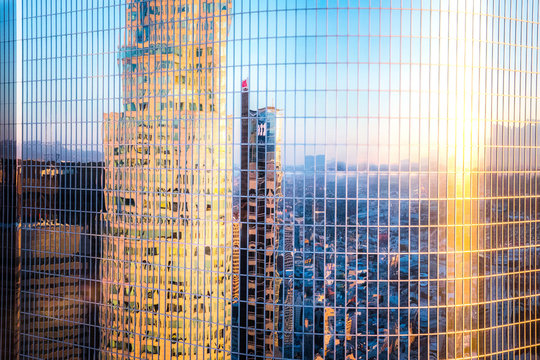 Reflection of a building from a helicopter