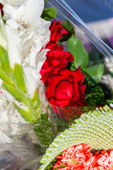 holiday, bouquet of flowers in hands