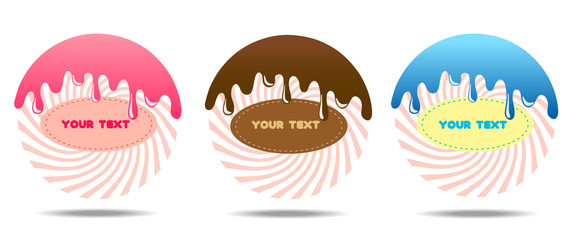 Vector modern style  icons set of 3 candy products and candy.Icons are great for a web design store sweets and sweet products with a place for text.