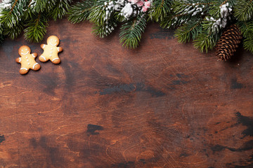 Christmas gingerbread cookies and fir tree