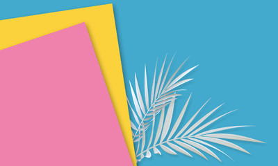 Tropical white palm tree leaf bright abstract background. Exotic summer banner. 3D Rendering