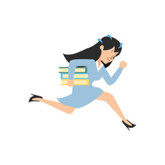 businesswoman running with books library