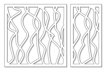 Set template for cutting. Abstract line, geometric pattern. Laser cut. Set ratio 1:2, 1:1. Vector illustration.
