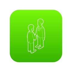 Two businessmen shaking hands icon green vector isolated on white background
