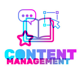 Content management text with icon concept. Vector creative illustration of color content management business word lettering typography on white background.