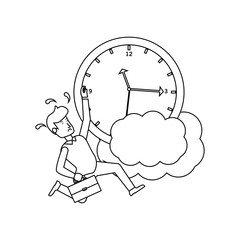 businessman running with portfolio and clock