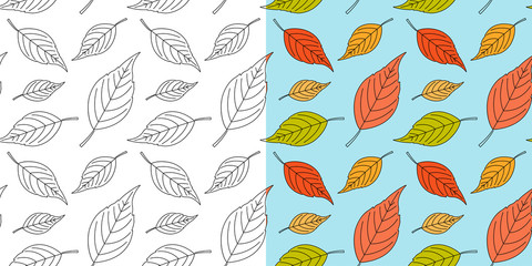 Autumn leaf seamless pattern. Fall leaves texture. Seasonal background with leaf pattern. Swatches with autumn leaves. Fall season decoration. Vector