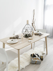 Light room decorated for Christmas.