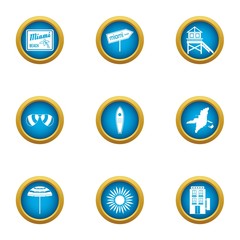 Beach tan icons set. Flat set of 9 beach tan vector icons for web isolated on white background