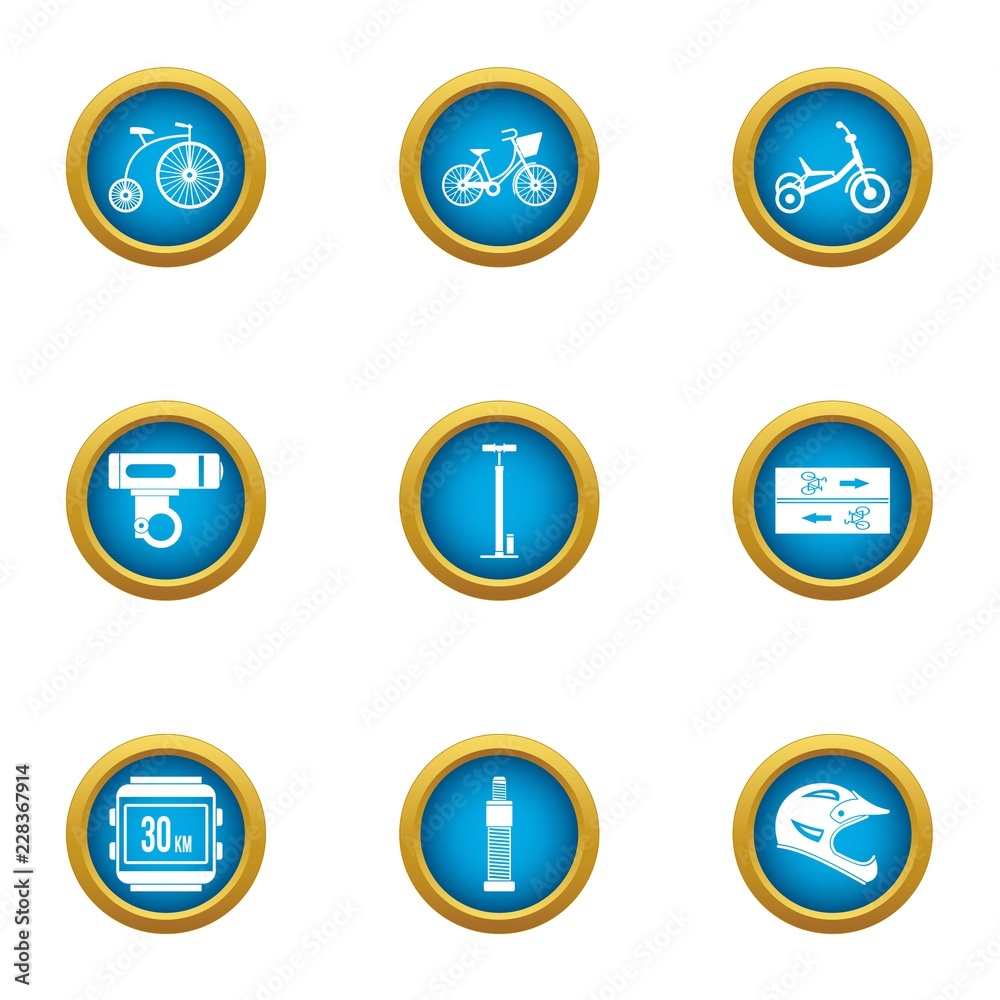 Poster cycleway icons set. flat set of 9 cycleway vector icons for web isolated on white background