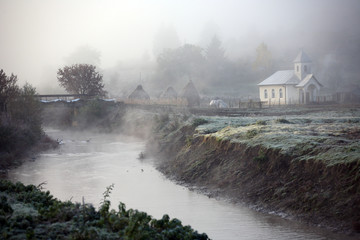 Village in the fog