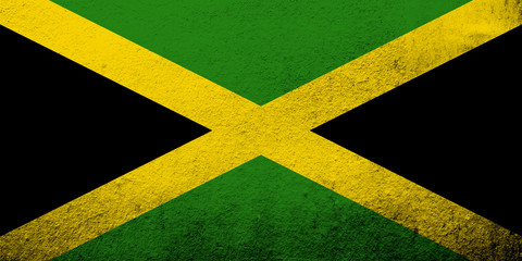 National flag of Jamaica. Grunge background