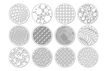 Set round template for cutting. Abstract line, geometric pattern. Laser cut. Set ratio 1:2. Vector illustration.