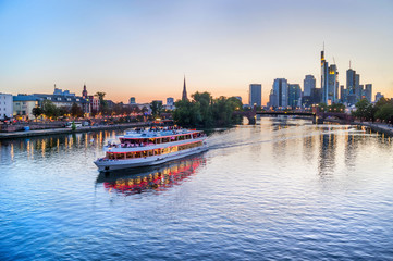 Frankfurt skyline and touristic boat
