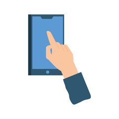hand with smartphone device isolated icon