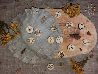 Wooden handmade witch runes