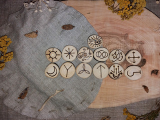 Wooden handmade witch runes