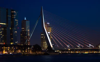 Fototapeten Erasmusbrücke in Rotterdam bei Nacht © JoveImages