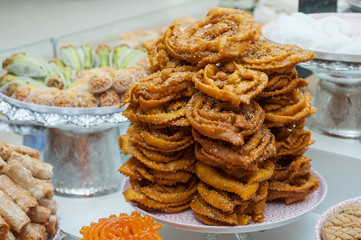 closeup of Moroccan cakes stack in the market